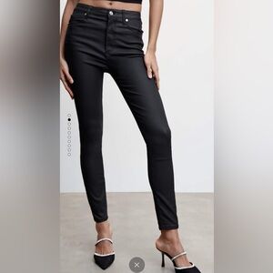 Mango Jeans Waxed high-rise skinny jeans faux leather pants Sz 2 (34)